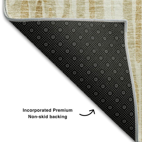 HomeRoots 10' x 14' Gold Ivory Beige Abstract Area Rug - Washable, UV Protected, Perfect for Modern Living Spaces 662295