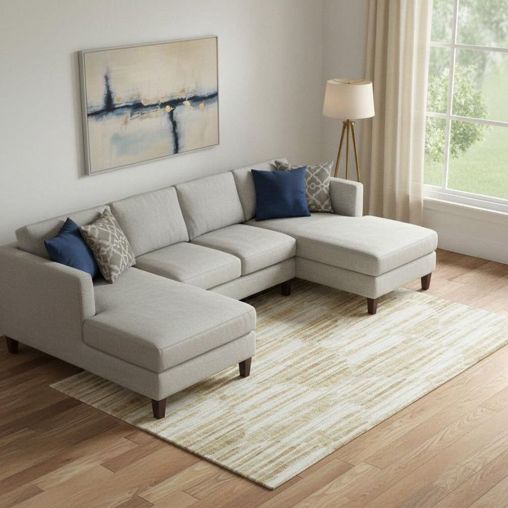 HomeRoots 10' x 14' Gold Ivory Beige Abstract Area Rug - Washable, UV Protected, Perfect for Modern Living Spaces 662295