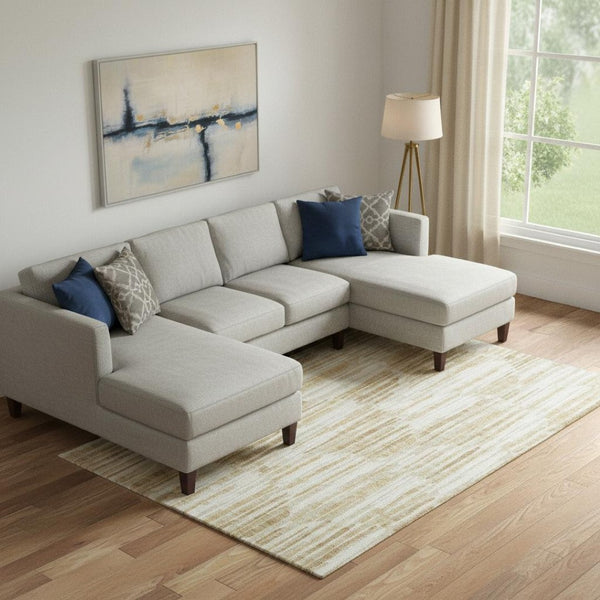 HomeRoots 10' x 14' Gold Ivory Beige Abstract Area Rug - Washable, UV Protected, Perfect for Modern Living Spaces 662295