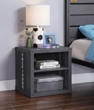 English Elm Gunmetal Nightstand With Open Shelf