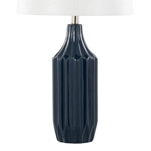 English Elm 23" Glossy Navy Ceramic Table Lamp with Woven Drum Shade for Nightstand or Console B202P224202