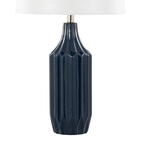 English Elm 23" Glossy Navy Ceramic Table Lamp with Woven Drum Shade for Nightstand or Console B202P224202
