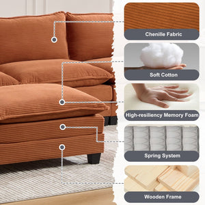 English Elm United We Win Modular Corduroy Sectional with Ottoman Low Profile Living Room Couch Orange W1568S00258