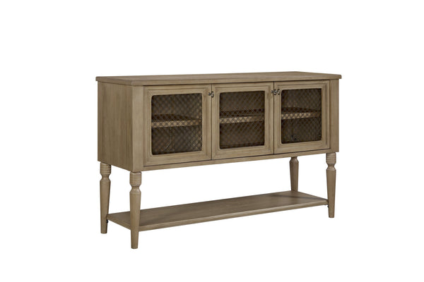 English Elm Sever Solid Wood Sideboard with Metal Mesh Doors, Open Shelf & Turned Legs for Stylish Storage Light Tan 65.5 L x 22.25 W x 26 H B2699P383828