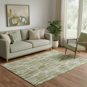 HomeRoots 5' X 8' Washable Olive Green, Brown & Ivory Abstract Area Rug with UV Protection for Busy Homes 662315