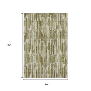 HomeRoots 5' X 8' Washable Olive Green, Brown & Ivory Abstract Area Rug with UV Protection for Busy Homes 662315