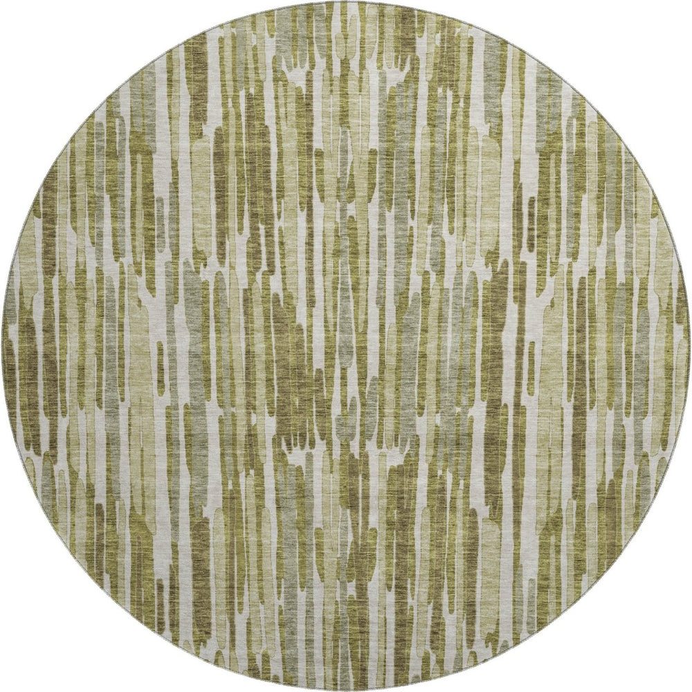 HomeRoots 8' Stylish Olive Green and Brown Abstract Washable Round Rug with UV Protection for Modern Spaces 662316