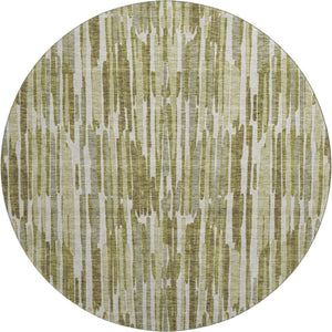 HomeRoots 8' Stylish Olive Green and Brown Abstract Washable Round Rug with UV Protection for Modern Spaces 662316