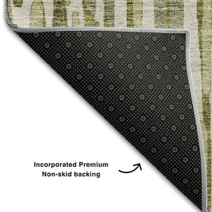 HomeRoots 8' Stylish Olive Green and Brown Abstract Washable Round Rug with UV Protection for Modern Spaces 662316
