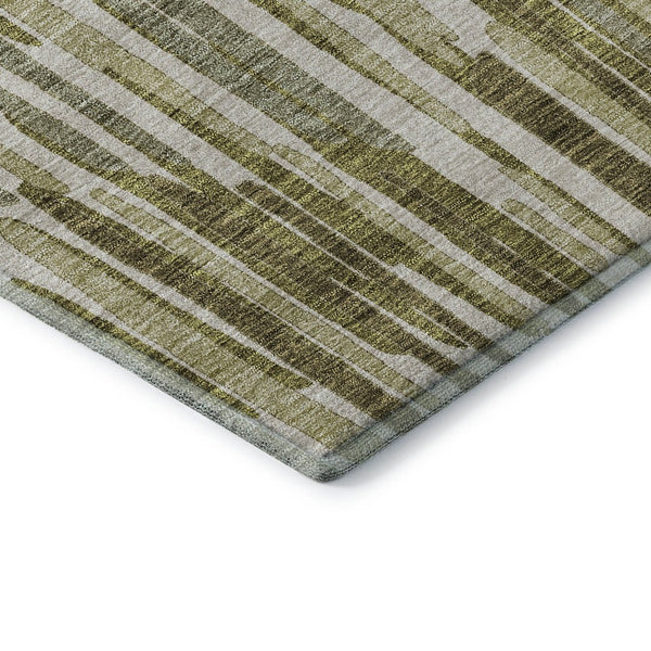 HomeRoots 8' Stylish Olive Green and Brown Abstract Washable Round Rug with UV Protection for Modern Spaces 662316