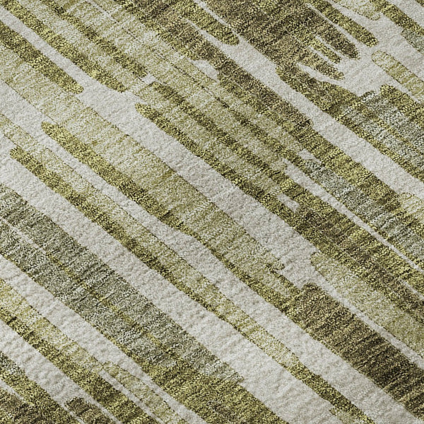 HomeRoots 8' Stylish Olive Green and Brown Abstract Washable Round Rug with UV Protection for Modern Spaces 662316
