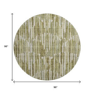 HomeRoots 8' Stylish Olive Green and Brown Abstract Washable Round Rug with UV Protection for Modern Spaces 662316