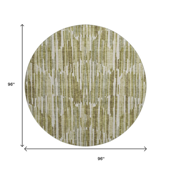 HomeRoots 8' Stylish Olive Green and Brown Abstract Washable Round Rug with UV Protection for Modern Spaces 662316