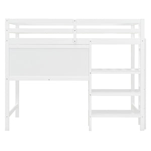 English Elm Twin Loft Bed with Built-in Desk Shelving and Dry-erase Board for Kids Rooms White LT100320AAK