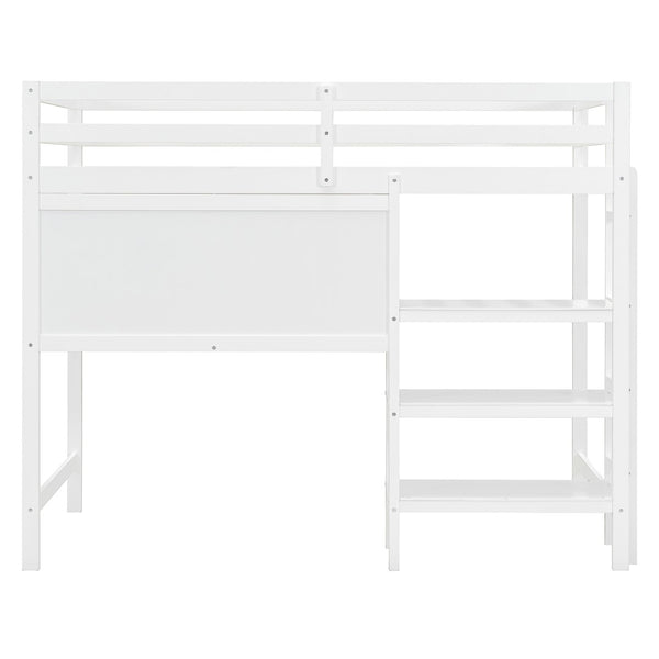 English Elm Twin Loft Bed with Built-in Desk Shelving and Dry-erase Board for Kids Rooms White LT100320AAK