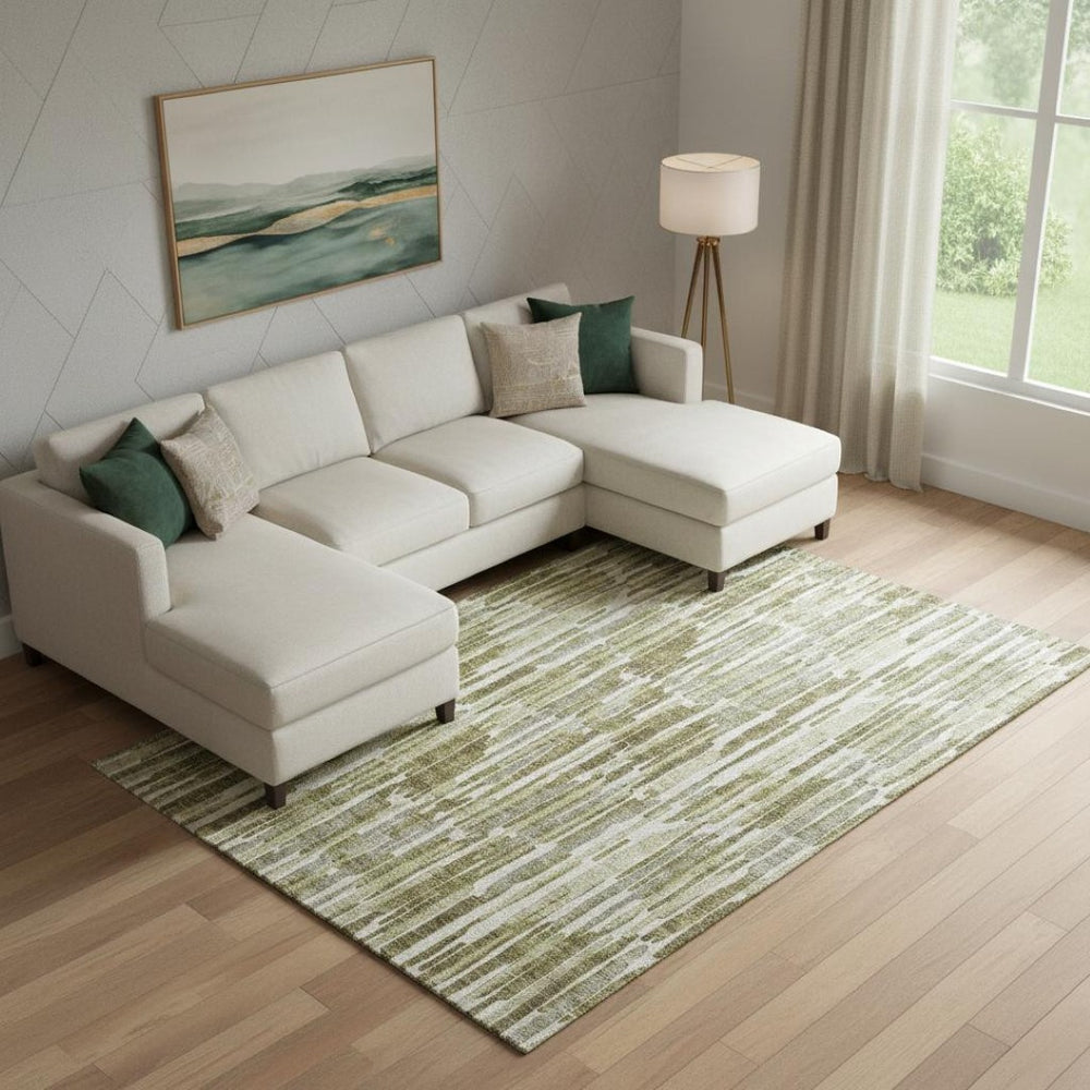 HomeRoots 8' X 10' Washable Olive Green, Brown & Ivory Abstract Area Rug with UV Protection for High Traffic Areas 662317