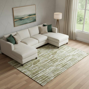 HomeRoots 8' X 10' Washable Olive Green, Brown & Ivory Abstract Area Rug with UV Protection for High Traffic Areas 662317