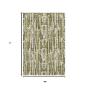 HomeRoots 8' X 10' Washable Olive Green, Brown & Ivory Abstract Area Rug with UV Protection for High Traffic Areas 662317
