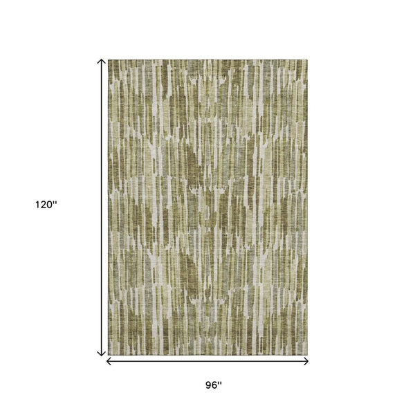HomeRoots 8' X 10' Washable Olive Green, Brown & Ivory Abstract Area Rug with UV Protection for High Traffic Areas 662317