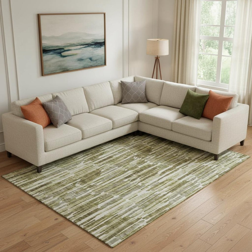 HomeRoots 9' X 12' Olive Green, Brown & Ivory Abstract Area Rug - Washable, UV Protected, Durable Design! 662318