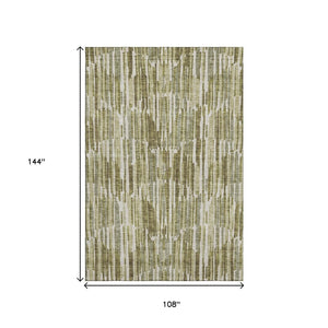 HomeRoots 9' X 12' Olive Green, Brown & Ivory Abstract Area Rug - Washable, UV Protected, Durable Design! 662318