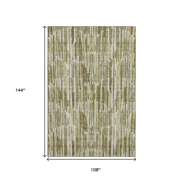 HomeRoots 9' X 12' Olive Green, Brown & Ivory Abstract Area Rug - Washable, UV Protected, Durable Design! 662318