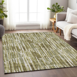 HomeRoots 10' Olive Green, Brown & Ivory Abstract Area Rug - Washable, UV Protected, Stain Resistant & Stylish! 662319
