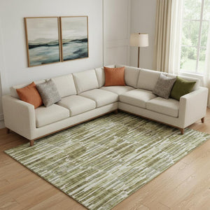 HomeRoots 10' Olive Green, Brown & Ivory Abstract Area Rug - Washable, UV Protected, Stain Resistant & Stylish! 662319