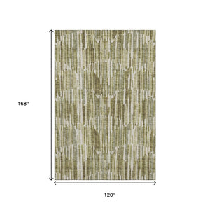 HomeRoots 10' Olive Green, Brown & Ivory Abstract Area Rug - Washable, UV Protected, Stain Resistant & Stylish! 662319