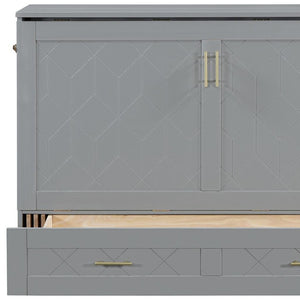 HomeRoots Gray Wood Full Murphy Bed with Built-In Drawers – Stylish Space-Saving Solution for Any Room 662350