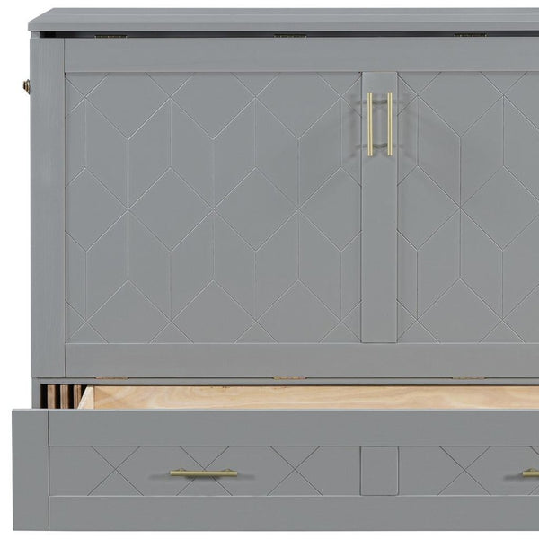 HomeRoots Gray Wood Full Murphy Bed with Built-In Drawers – Stylish Space-Saving Solution for Any Room 662350
