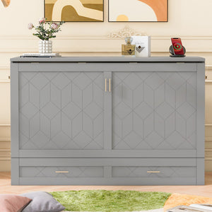HomeRoots Gray Wood Full Murphy Bed with Built-In Drawers – Stylish Space-Saving Solution for Any Room 662350