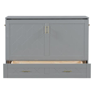 HomeRoots Gray Wood Full Murphy Bed with Built-In Drawers – Stylish Space-Saving Solution for Any Room 662350