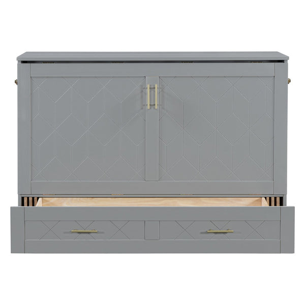 HomeRoots Gray Wood Full Murphy Bed with Built-In Drawers – Stylish Space-Saving Solution for Any Room 662350
