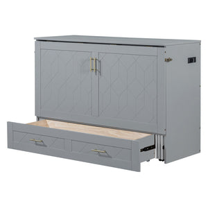 HomeRoots Gray Wood Full Murphy Bed with Built-In Drawers – Stylish Space-Saving Solution for Any Room 662350