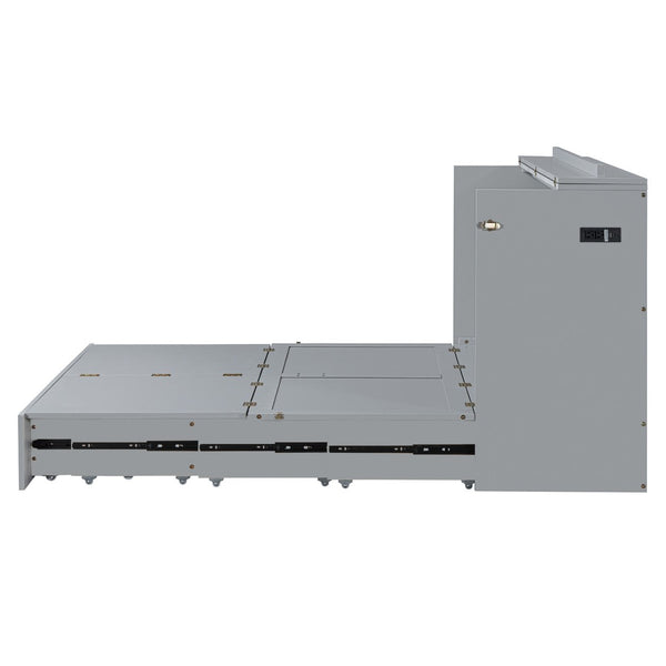 HomeRoots Gray Wood Full Murphy Bed with Built-In Drawers – Stylish Space-Saving Solution for Any Room 662350