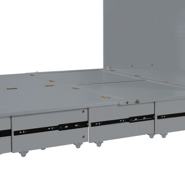 HomeRoots Gray Wood Full Murphy Bed with Built-In Drawers – Stylish Space-Saving Solution for Any Room 662350