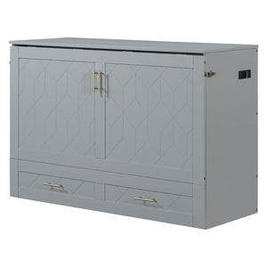 HomeRoots Gray Wood Full Murphy Bed with Built-In Drawers – Stylish Space-Saving Solution for Any Room 662350