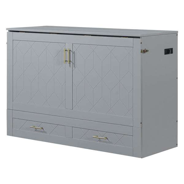 HomeRoots Gray Wood Full Murphy Bed with Built-In Drawers – Stylish Space-Saving Solution for Any Room 662350