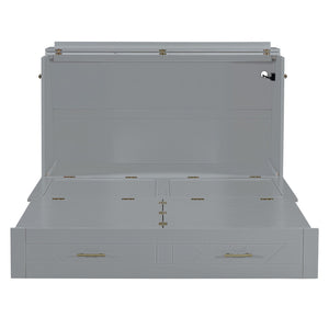 HomeRoots Gray Wood Full Murphy Bed with Built-In Drawers – Stylish Space-Saving Solution for Any Room 662350