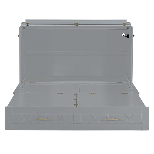 HomeRoots Gray Wood Full Murphy Bed with Built-In Drawers – Stylish Space-Saving Solution for Any Room 662350