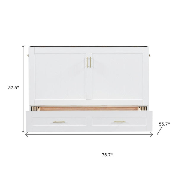 HomeRoots White Wood Full Murphy Bed with Integrated Drawers – Space-Saving Design for Modern Living Spaces 662351