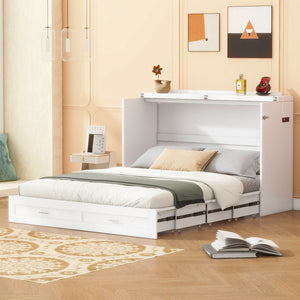 HomeRoots White Wood Full Murphy Bed with Integrated Drawers – Space-Saving Design for Modern Living Spaces 662351