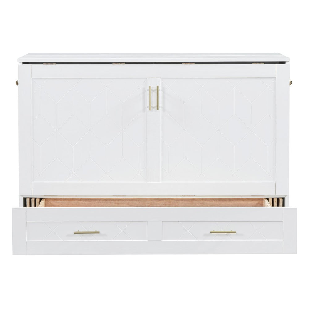 HomeRoots White Wood Full Murphy Bed with Integrated Drawers – Space-Saving Design for Modern Living Spaces 662351
