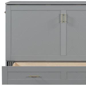 HomeRoots Gray Wood Queen Murphy Bed with Drawers - Stylish, Space-Saving Design for Modern Living Areas! 662352