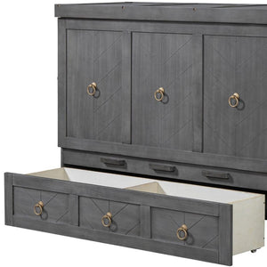 HomeRoots Gray Wood Full Murphy Bed with Drawers – Space-Saving Design for Stylish, Multifunctional Living Spaces 662353