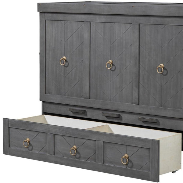 HomeRoots Gray Wood Full Murphy Bed with Drawers – Space-Saving Design for Stylish, Multifunctional Living Spaces 662353