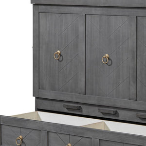 HomeRoots Gray Wood Full Murphy Bed with Drawers – Space-Saving Design for Stylish, Multifunctional Living Spaces 662353