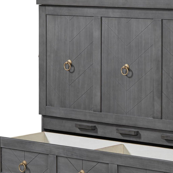 HomeRoots Gray Wood Full Murphy Bed with Drawers – Space-Saving Design for Stylish, Multifunctional Living Spaces 662353