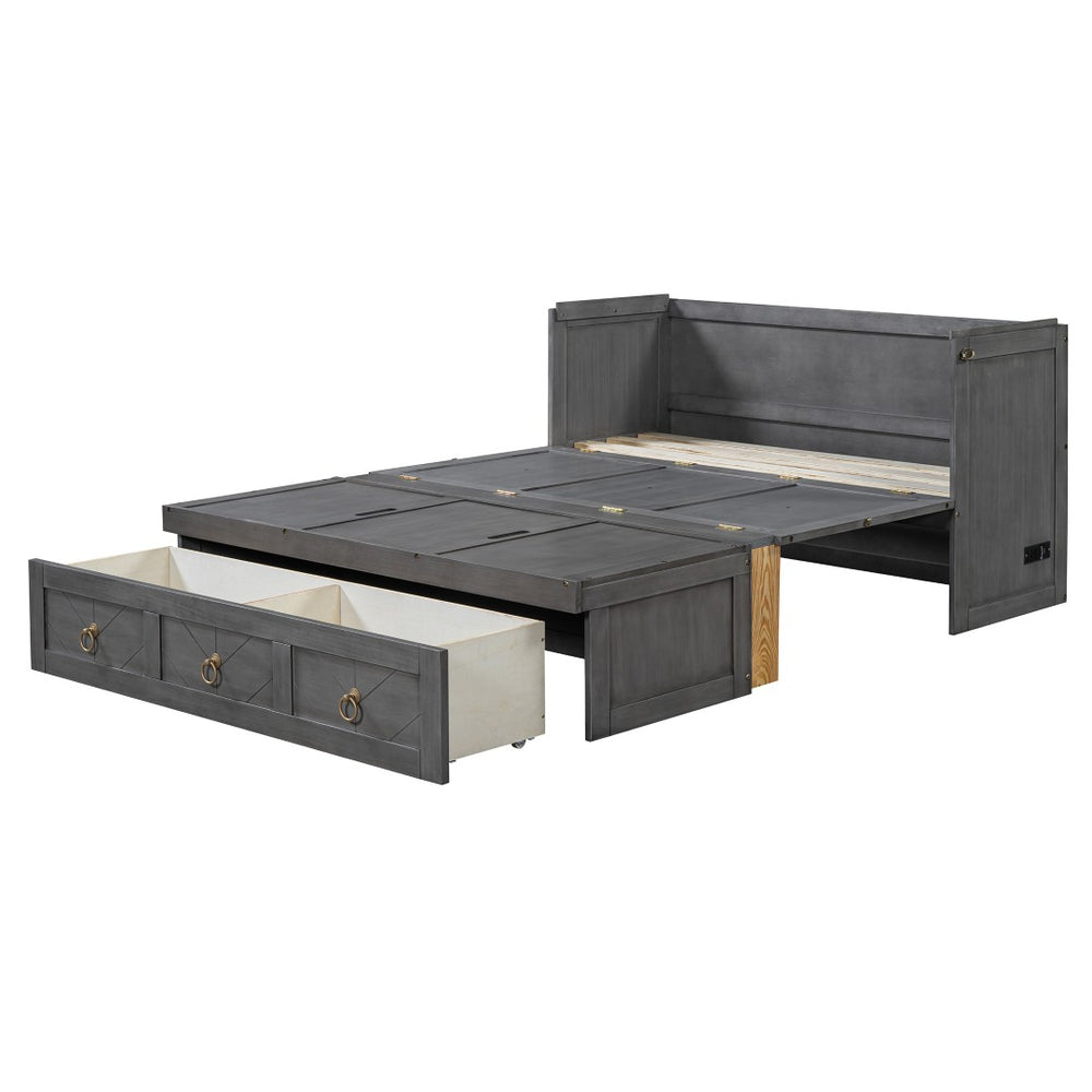 HomeRoots Gray Wood Full Murphy Bed with Drawers – Space-Saving Design for Stylish, Multifunctional Living Spaces 662353